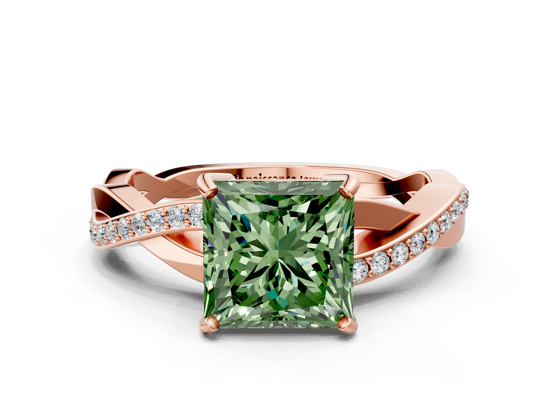 Rose gold Fancy Green Princess  Cut Diamond Twisted Band Engagement Ring with Prong Setting_3