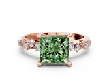 Rose gold Fancy Green Princess  Cut Diamond Vine Band with Four-Prong Setting