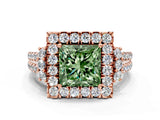 Rose gold Fancy Green Princess  Cut Double Halo Diamond Engagement Ring with Pave Band and Four-Prong Setting_43