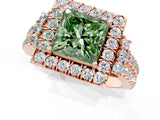 Rose gold Fancy Green Princess  Cut Double Halo Diamond Engagement Ring with Pave Band and Four-Prong Setting_44