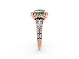 Rose gold Fancy Green Princess  Cut Double Halo Diamond Engagement Ring with Pave Band and Four-Prong Setting_45