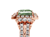 Rose gold Fancy Green Princess  Cut Double Halo Diamond Engagement Ring with Pave Band and Four-Prong Setting_48