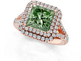 Rose gold Fancy Green Princess  Cut Double Halo Split Shank Diamond Ring with Prong Setting_30