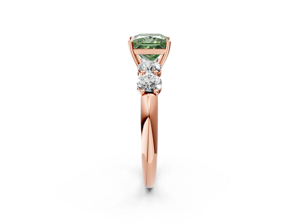 Rose gold Fancy Green Princess  Cut Five-Stone Prong Set Diamond Ring with Classic Band