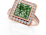 Rose gold Fancy Green Princess Cut Halo Bezel Diamond Pave Band Ring_13