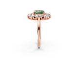 Rose gold Fancy Green Princess Cut Halo Cluster Diamond Ring with Pave Band and Four-Prong Setting_14