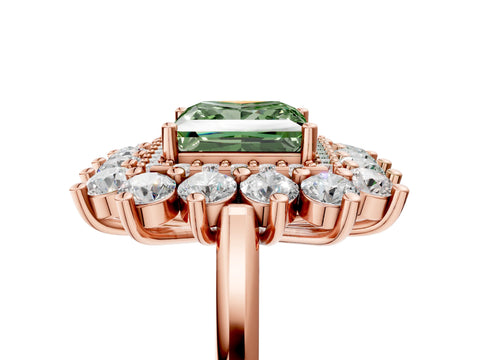Rose gold Fancy Green Princess Cut Halo Cluster Diamond Ring with Pave Band and Four-Prong Setting_17