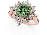 Rose gold Fancy Green Princess Cut Halo Diamond Cluster Ring with Marquise and Round Stones on a White Gold Band with Prong Setting_1