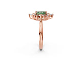 Rose gold Fancy Green Princess Cut Halo Diamond Cluster Ring with Marquise and Round Stones on a White Gold Band with Prong Setting_2