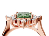 Rose gold Fancy Green Princess Cut Halo Diamond Cluster Ring with Marquise and Round Stones on a White Gold Band with Prong Setting_4
