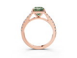 Rose gold Fancy Green Princess  Cut Halo Diamond Engagement Ring with Pave Band and Four-Prong Setting_3