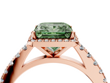 Rose gold Fancy Green Princess  Cut Halo Diamond Engagement Ring with Pave Band and Four-Prong Setting_4