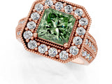 Rose gold Fancy Green Princess Cut Halo Diamond Engagement Ring with Pave Split Shank and Four-Prong Setting_13