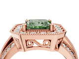 Rose gold Fancy Green Princess Cut Halo Diamond Engagement Ring with Pave Split Shank and Four-Prong Setting_16
