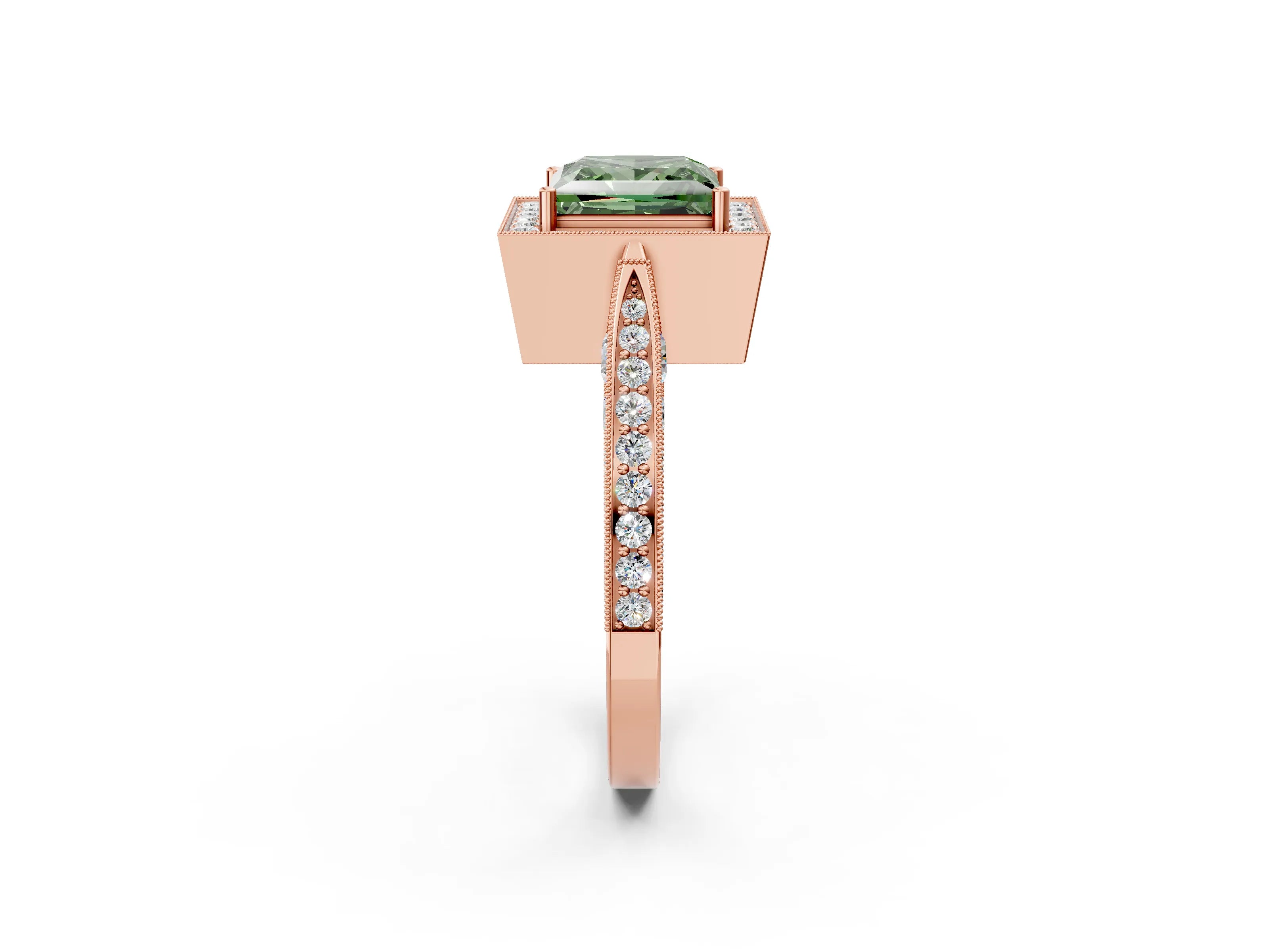 Rose gold Fancy Green Princess Cut Halo Diamond Engagement Ring with Split Shank Band and Four-Prong Setting_2