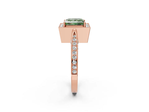 Rose gold Fancy Green Princess Cut Halo Diamond Engagement Ring with Split Shank Band and Four-Prong Setting_2