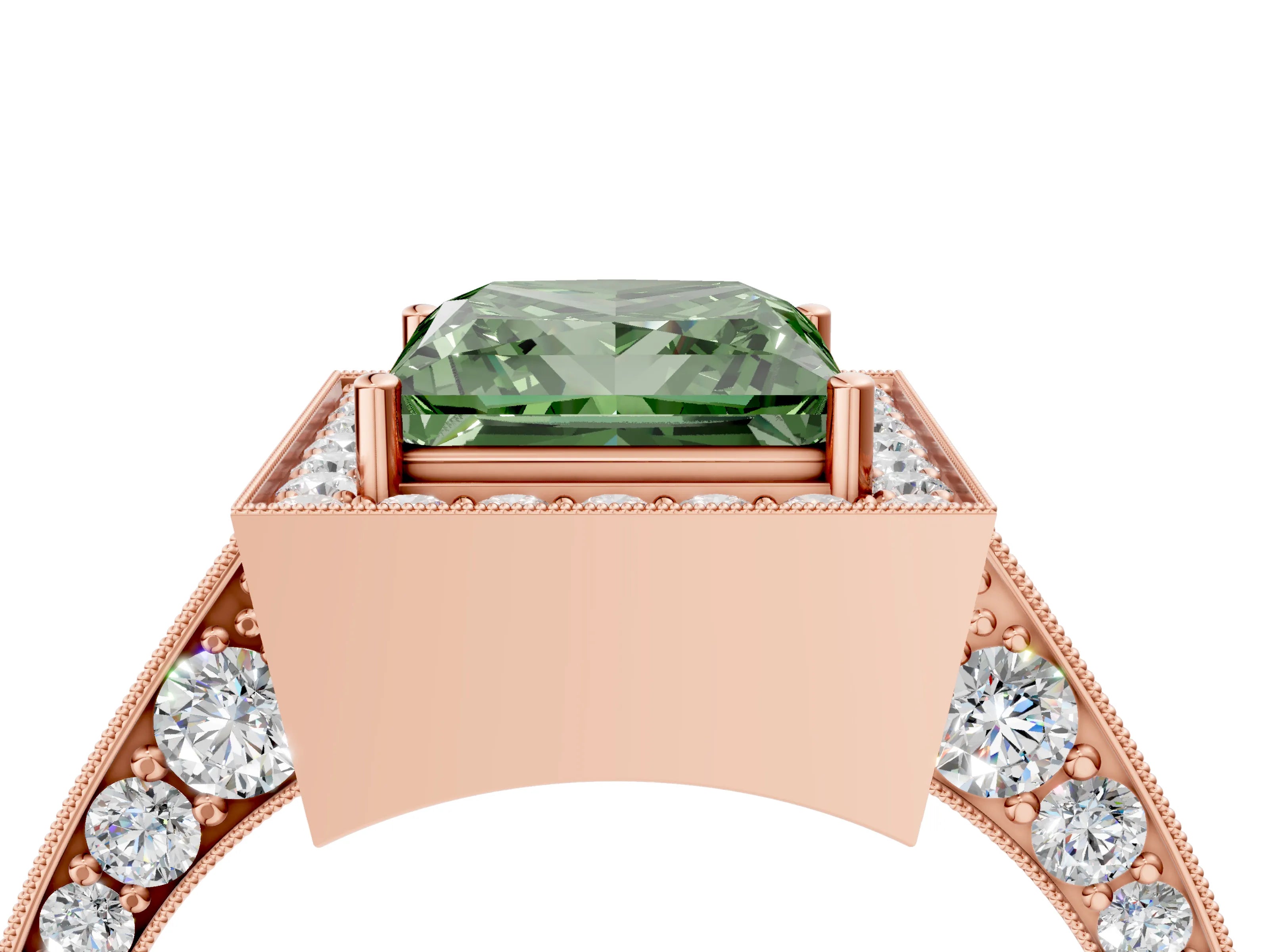 Rose gold Fancy Green Princess Cut Halo Diamond Engagement Ring with Split Shank Band and Four-Prong Setting_4
