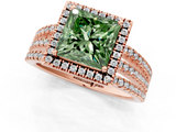 Rose gold Fancy Green Princess  Cut Halo Diamond Engagement Ring with Split Shank and Four-Prong Setting_1