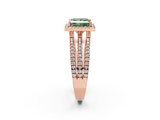 Rose gold Fancy Green Princess  Cut Halo Diamond Engagement Ring with Split Shank and Four-Prong Setting_2