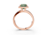 Rose gold Fancy Green Princess  Cut Halo Diamond Engagement Ring with Split Shank and Four-Prong Setting_3