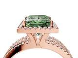 Rose gold Fancy Green Princess  Cut Halo Diamond Engagement Ring with Split Shank and Four-Prong Setting_4