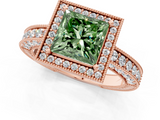 Rose gold Fancy Green Princess  Cut Halo Diamond Pave Band Ring with Four-Prong Setting_1