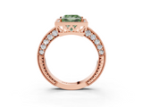 Rose gold Fancy Green Princess  Cut Halo Diamond Pave Band Ring with Four-Prong Setting_3