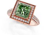 Rose gold Fancy Green Princess  Cut Halo Diamond Pave Band with Four-Prong Setting_1