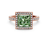 Rose gold Fancy Green Princess Cut Halo Diamond Pave Band with Prong Setting