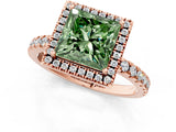 Rose gold Fancy Green Princess Cut Halo Diamond Pave Band with Prong Setting_1
