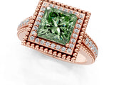 Rose gold Fancy Green Princess Cut Halo Diamond Ring with Beaded Split Shank and Four-Prong Setting_1