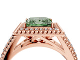 Rose gold Fancy Green Princess Cut Halo Diamond Ring with Beaded Split Shank and Four-Prong Setting_4