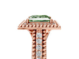 Rose gold Fancy Green Princess Cut Halo Diamond Ring with Beaded Split Shank and Four-Prong Setting_5