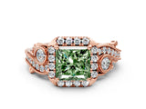 Rose gold Fancy Green Princess Cut Halo Diamond Ring with Milgrain and Bezel Accents on a Split Shank Band_12