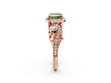 Rose gold Fancy Green Princess Cut Halo Diamond Ring with Milgrain and Bezel Accents on a Split Shank Band_14