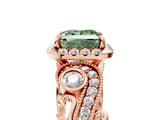 Rose gold Fancy Green Princess Cut Halo Diamond Ring with Milgrain and Bezel Accents on a Split Shank Band_17