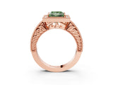 Rose gold Fancy Green Princess  Cut Halo Diamond Ring with Pavé Band and Four-Prong Setting_33