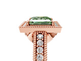 Rose gold Fancy Green Princess  Cut Halo Diamond Ring with Pavé Band and Four-Prong Setting_35
