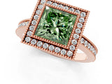 Rose gold Fancy Green Princess  Cut Halo Diamond Ring with Pavé Band and Milgrain Prong Setting_33