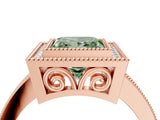 Rose gold Fancy Green Princess  Cut Halo Diamond Ring with Pavé Band and Milgrain Prong Setting_36