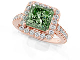 Rose gold Fancy Green Princess Cut Halo Diamond Ring with Pavé Band and Three-Prong Setting_1