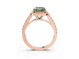 Rose gold Fancy Green Princess Cut Halo Diamond Ring with Pavé Band and Three-Prong Setting_3