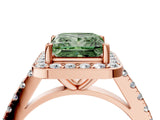 Rose gold Fancy Green Princess Cut Halo Diamond Ring with Pavé Band and Three-Prong Setting_4