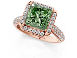 Rose gold Fancy Green Princess Cut Halo Diamond Ring with Pavé Band_1