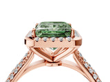 Rose gold Fancy Green Princess Cut Halo Diamond Ring with Pavé Band_4