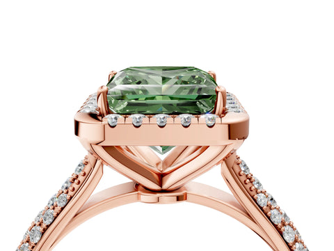 Rose gold Fancy Green Princess Cut Halo Diamond Ring with Pavé Band_4