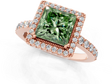 Rose gold Fancy Green Princess  Cut Halo Diamond Ring with Pave Band and Four-Prong Setting_1