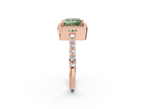 Rose gold Fancy Green Princess  Cut Halo Diamond Ring with Pave Band and Four-Prong Setting_2