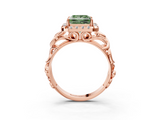 Rose gold Fancy Green Princess  Cut Halo Diamond Ring with Scrollwork Band and Four-Prong Setting_3