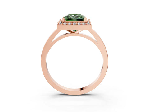 Rose gold Fancy Green Princess Cut Halo Diamond Ring with Solitaire Band and Prong Setting_3
